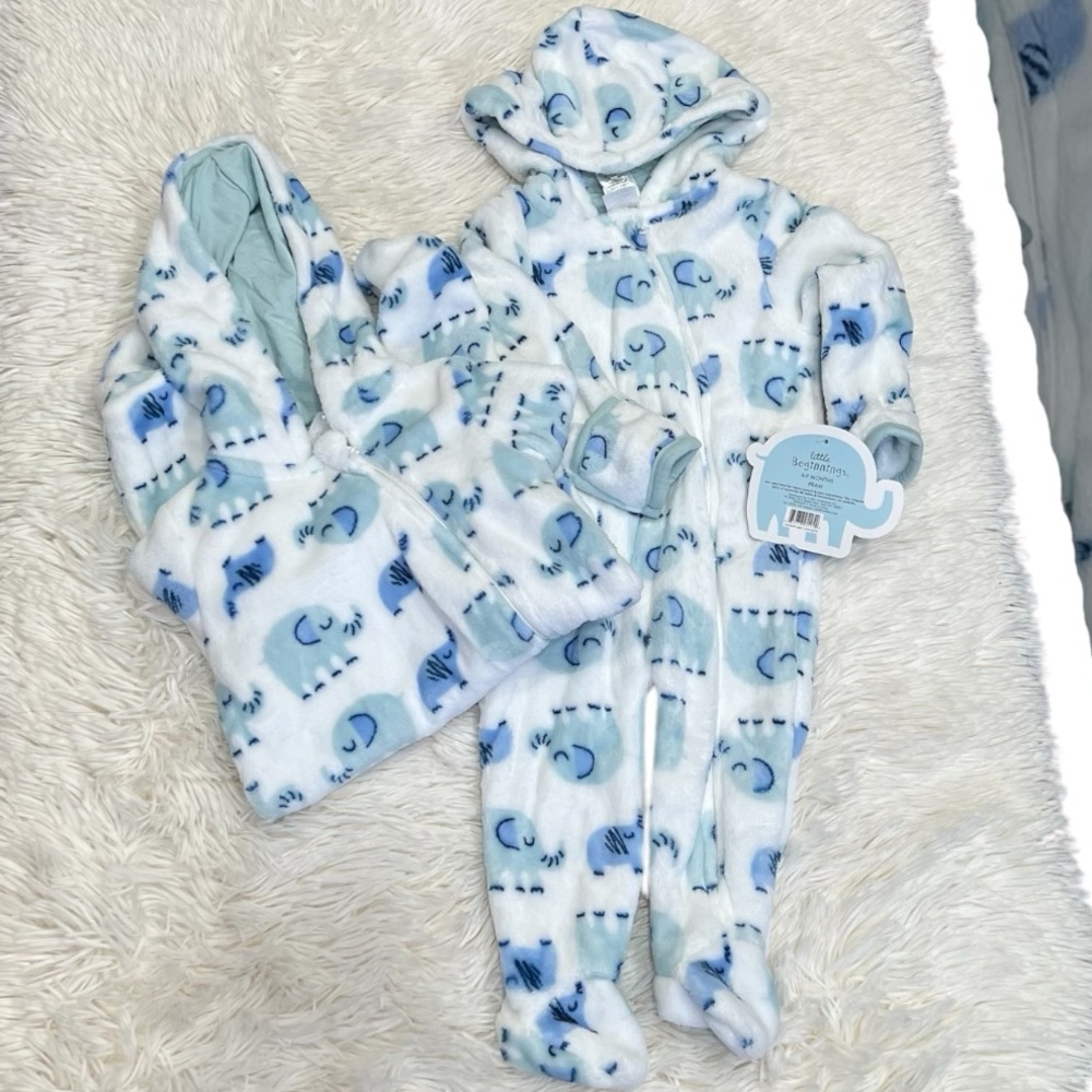 Baby boy set of two hooded footies  size‎ 3-9 months